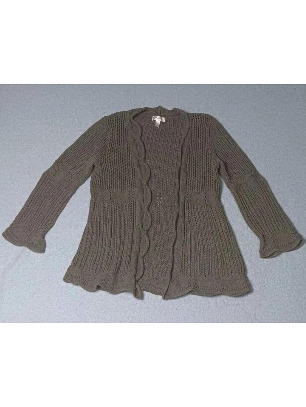 Dressbarn Knitted Open Face Cardigan Womens Size Large Grey Gray Crochet Flare
